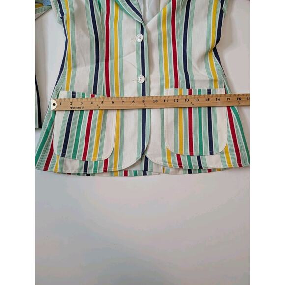 Vintage 70s Striped Skirt Blazer Suit White Size 12 - Picture 8 of 16